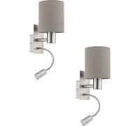 Loops 2 PACK Wall Light Colour Satin Nickel Shade Taupe Fabric E27 LED 1x40W 1x3.5W in Metallics Loops Metallics