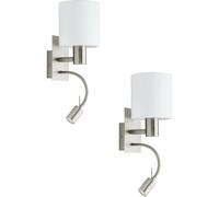 Loops 2 Pack - Wall Light-Colour Satin Nickel-Shade White-Fabric- E27;LED-1x40W;1x3.5W - Indoor Interior Lounge Dining Hallway Mounted Sconce Modern