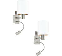 Modern 2 Pack Satin Nickel Wall Lights With White Copper Fabric Shade