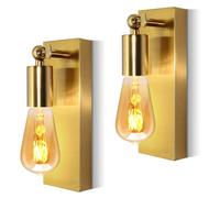 2 Pack Wall Lights for Bedroom, E27 Indoor Vintage Metal Wall Light, Bedside Wall Lights, Rotatable Wall Spotlight, Industrial Wall Lamp for Living Room, Bathroom Mirror Vanity Light, Gold, No Bulb