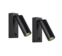 2 Pack Wall Mount Reading Light, Modern LED Adjustable Bedside Wall Lamp with Switch On/Off 10W 3000K Aluminum Wall Sconce, Black/White Rotating 350° Headboard Reading Spotlight