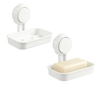 2-Pack Wall Mount Soap Box, Soap Holder, White Suction Soap Dish for Shower, Diamond Free, Detachable Drainage, White Plastic Soap Dish, Bathroom, Shower Soap Holder