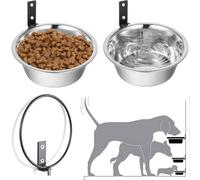 2 Pack Wall Mounted Dog Bowl 8" Dia Adjustable Height Stainless Steel Elevated Pet Feeding Water Bowl for Medium & Large Dogs Cat Chicken Pig with Collapsible Stand Holder, 21 × 7.6cm