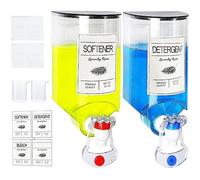 2 Pack Wall Mounted Laundry Soap Dispenser, Fabric Softener and Liquid Dispenser With Spigot for Laundry Room Organization and Storage, 4 Removable Labels, Measuring Cups