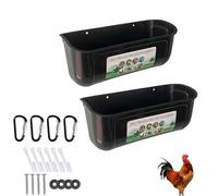 2 Pack Wall Mounted or Hanging Feed Trough, Anti-waste Lightweight Feeder Trough Chickens, Movable Poultry Water Troughs for Sheep/Dog(Black)
