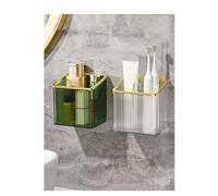 2 Pack Wall Mounted Toothbrush Holder Adhesive Shelf Bathroom Shower Organizer Wall Storage Holder for Tooth Brush,Electric Toothbrush,Toothpaste,Razor,Makeup Brush (Silver Green Gold Rim)