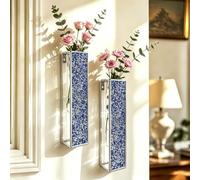 2 Pack Wall Vase Décor with Tubes Hanging Planters Crystal Boho Metal Wall Decor Modern Home Decor Display Wall Art Bedroom Bathroom Living Room