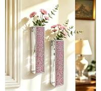 2 Pack Wall Vase with Tubes Hanging Crystal Flower Plants Vase Wall Mount Metal Frame Vases Hydroponic Glass Bud Vase Decor for Home Wedding Farmhouse