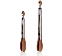 2 Pack Walnut Wooden Tongs for Cooking, 12 & 9 Inch Wood Salad Tongs for Serving, Stainless Steel K
