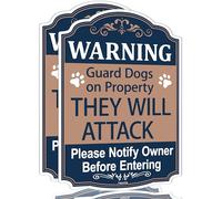 2 Pack Warning Guard Dogs on Property They Will Attack Please Notify Owner Before Entering Sign Beware of Dog No Trespassing Metal Yard Security Signs 10x14 inches Rust Free Aluminum UV Protected