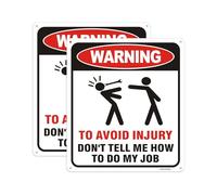 (2 Pack) Warning to Avoid Injury Sign, 10"x8.6" Don't Tell Me How to Do My Job Sign, Rust Free Reflective Aluminum, Funny Auto Mechanic Signs, Fade/Weather Resistant, UV Protected, Easy to Install
