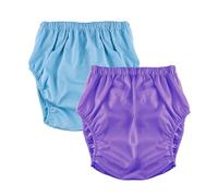 2 Pack Washable Reusable Adult Rubber Pants - Waterproof Incontinence Diaper Covers Leak-Proof Protective Underwear Soft Noiseless Cloth(Purple+Blue,X-Large)