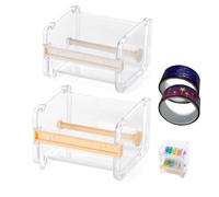 2 Pack Washi Tape Dispenser with 2 Rolls Tape, Adhesive Tape Dispenser Haterung, Organiser DIY, Masking Tape Cutter for Offices, Schools and Private Home, Beige&Orange (Include 2 Rolls Tape)
