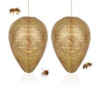 2 Pack Wasp Nest Decoy Hanging Bee Repellent Stay Away from Wasps Waterproof Hornet Jackets Nests Hornets Yellow Repellents Artificial Traps Decoys Large Fake Wasp Nest for Outdoor Garden