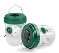 2 Pack Wasp Trap, Outdoor Hanging Wasp Nest Killer, Reusable Waterproof Fly Catcher with LED Light, Solar Fly Trap for Outdoor-Indoor (Green)