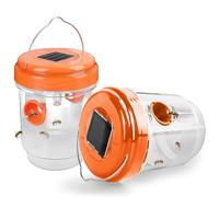 2 Pack Wasp Trap, Solar Wasp Traps Outdoor Hanging, Reusable Yellow Jacket Wasp Repellent & Hornet Trap with UV LED Light, Wasps Catcher Bee Killer for Garden, Patio, Camping & Farm Use (Orange)