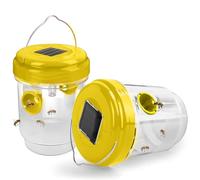 2 Pack Wasp Trap, Solar Wasp Traps Outdoor Hanging, Reusable Yellow Jacket Wasp Repellent & Hornet Trap with UV LED Light, Wasps Catcher Bee Killer for Garden, Patio, Camping & Farm Use (Yellow)
