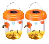 2 Pack Wasp Traps Outdoor Hanging Solar Powered Wasp Catcher for Garden Jacket Wasps Repellent Carpenter Bee Traps for Outside Patios Hallways Yards Gardens with UV LED Light (Orange)