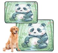 2 Pack Water Absorbing Mat for Dog Bowl Cat Pee Pads for Indoor Cats Anti Slip Rug for Car Seat 24x36in+36x42in Panda Cane Safari Collage