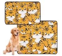 2 Pack Water Absorbing Mat for Dog Bowl Washable Dog Food Mat Anti Slip Mat for Dogs for Lawn 24x36in+36x42in Cute Cartoon Tigers