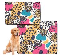 2 Pack Water Absorbing Mat for Dog Bowl Washable Pee Pads for Dogs Anti Slip Floor Mat for Car Seat 24x36in＋36x42in Abstract Leopard Cheetah Skin Shapes_2(1)