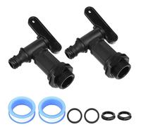 2 Pack Water Bucket Tap, Rain Bucket Spout Faucets, Plastic 3/4 Inch Faucet with Waterproof Sealing Tape, Gasket Faucets, Plastic Drain Faucet for Rain Bucket, Tank, Gardening (Black, Style 2)