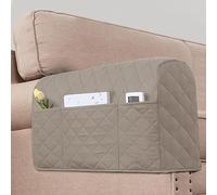 2 Pack Water Resistant Armrest Covers for Chairs and Sofas - Couch Arm Covers with 3 Pockets for Phone - Sofa Arm Protector for Pets, Cats (Khaki)