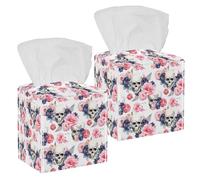 2 pack Watercolor Skull and Peonies Flowers Tissue Box Holder on Table and Barth room
