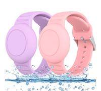 [2 Pack]Waterproof AirTag Holder for Kids Compatible with Apple Air Tag GPS Tracker, Silicone Adjustable AirTag Bracelets Bands, Anti-Lost Lightweight Secure Soft Strap Loop for Child, Toddler