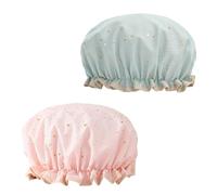 2 Pack Waterproof Bath Caps Reusable Shower Hats With Ruffled Edge Covering Ears Keeping Hair Dry Kitchen Oil-proof Cap for Girls and Wome (star)