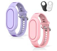 [2-Pack] Waterproof Bracelet Compatible for Samsung Galaxy SmartTag 2 (2023), Soft Silicone Full Coverage Protective Cover Hidden Smart Tag 2 Case for Kids Child Elderly (Pink+Purple)