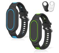 [2-Pack] Waterproof Bracelet Compatible for Samsung Galaxy SmartTag 2 (2023), Soft Silicone Full Coverage Protective Cover Hidden Smart Tag 2 Case for Kids Child Elderly (Blue+Green)