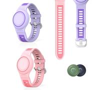 [2 Pack] Waterproof Bracelet for Moto Tag, Soft Silicone Moto Tags Holder Full Coverage Protective Case Compatible with Motorola Moto tag Tracker for Kids Elderly (Purple & Pink)