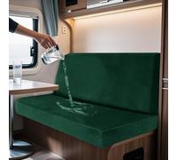 2 Pack Waterproof Campervan Seat Covers & Backrest Non-Slip Motorhome Cushion Covers with Ties Stretchy Velvet Dinette Seat Protectors (Green Rectangular M)