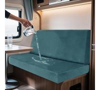 2 Pack Waterproof Caravan Seat Covers & Backrest Non-Slip Motorhome Cushion Covers with Ties Stretch Velvet Campervan Seat Protectors (Blue Rectangular M)