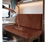 2 Pack Waterproof Caravan Seat Covers & Backrest Non-Slip Motorhome Cushion Covers with Ties Stretch Velvet Campervan Seat Covers (Rust Red Rectangular Size)