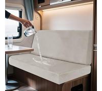 2 Pack Waterproof Caravan Seat Covers & Backrest Non-Slip Motorhome Cushion Covers with Ties Stretch Velvet Campervan Seat Covers Ivory Rectangular S.