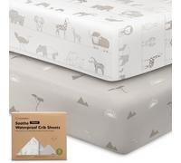 2-Pack Waterproof Crib Sheets for Boys, Girls - 52x28 Fitted Organic Cotton Baby Crib Sheets, Toddler Mattress Protector Cover, Washable, Soft & Durable Baby Bedding Essentials (Savannah)