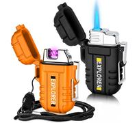 2 Pack Waterproof Lighter Outdoor Windproof Torch Lighters Dual Arc Butane Electric Lighters USB Rechargeable Lighters Flameless Plasma Lighter Camping Hiking Adventure Survival Tactical Gear