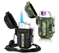 2 Pack Waterproof Lighter Outdoor Windproof Torch Lighters Dual Arc Butane Electric Lighters USB Rechargeable Lighters Flameless Plasma Lighter Camping Hiking Adventure Survival Tactical Gear
