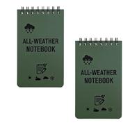 2 Pack Waterproof Notebook 3 x 5 Inches Army Green Pocket Notebook with Top-Spiral Write in the Rain Notebooks All Weather Notepads Tactical Steno Pads with Grid for Outdoor Activity Recording