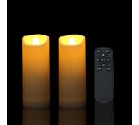 2-Pack Waterproof Outdoor Battery Operated Flameless Candles with Remote and Timer, Realistic Flickering Plastic Electric Slim LED Pillar Lights for Birthday Wedding Christmas Decor Gifts 2x5 Inches