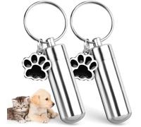2-Pack Waterproof Pet Ashes Keychain, Cylindrical Keepsake for Dog & Cat Memorial, Rose Gold, Paw Print Charm Included,Sliver