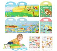2 Pack Waterproof Reusable Sticker Book for Toddlers 1-2 Years Travel Activity with Handle (Animals & Transport) - No Residue, Eco-Friendly (Animals and Transportation)