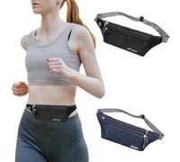 2 Pack Waterproof Running Bumbag for Men & Women, Lightweight Hands-Free Waist Pack with Secure Phone Pocket, Adjustable Strap-for Gym, Marathon &Travel (Black+Navy Blue)