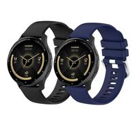 2 Pack Waterproof Straps fit for Garmin Venu 3S / Venu 2S / Vivoactive 4S / forerunner 265S Strap, 18mm Classic Soft Sports Strap for Women Men (Black/Navy)