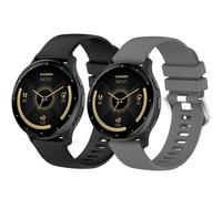 2 Pack Waterproof Straps fit for Garmin Venu 3S / Venu 2S / Vivoactive 4S / forerunner 265S Strap, 18mm Classic Soft Sports Strap for Women Men (Black/Grey)