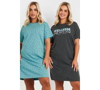 2 Pack 'Wellness' Star Print Nightdresses Yours Blue 18-20