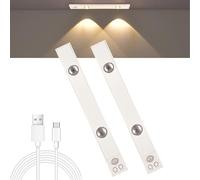 2 Pack White 20cm Under Cabinet Strip Light, 2 LED Beads - Sensor Lights with Motion Sensor Function, Easy to install with no tools needed.， Rechargeable Lights for Kitchen, Cupboard, Wardrobe.