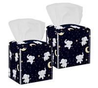 2 pack white baby elephants (1) Tissue Box Cover Holder - Leather Decorative Organizer for Tabletop, Bathroom, Car, Office